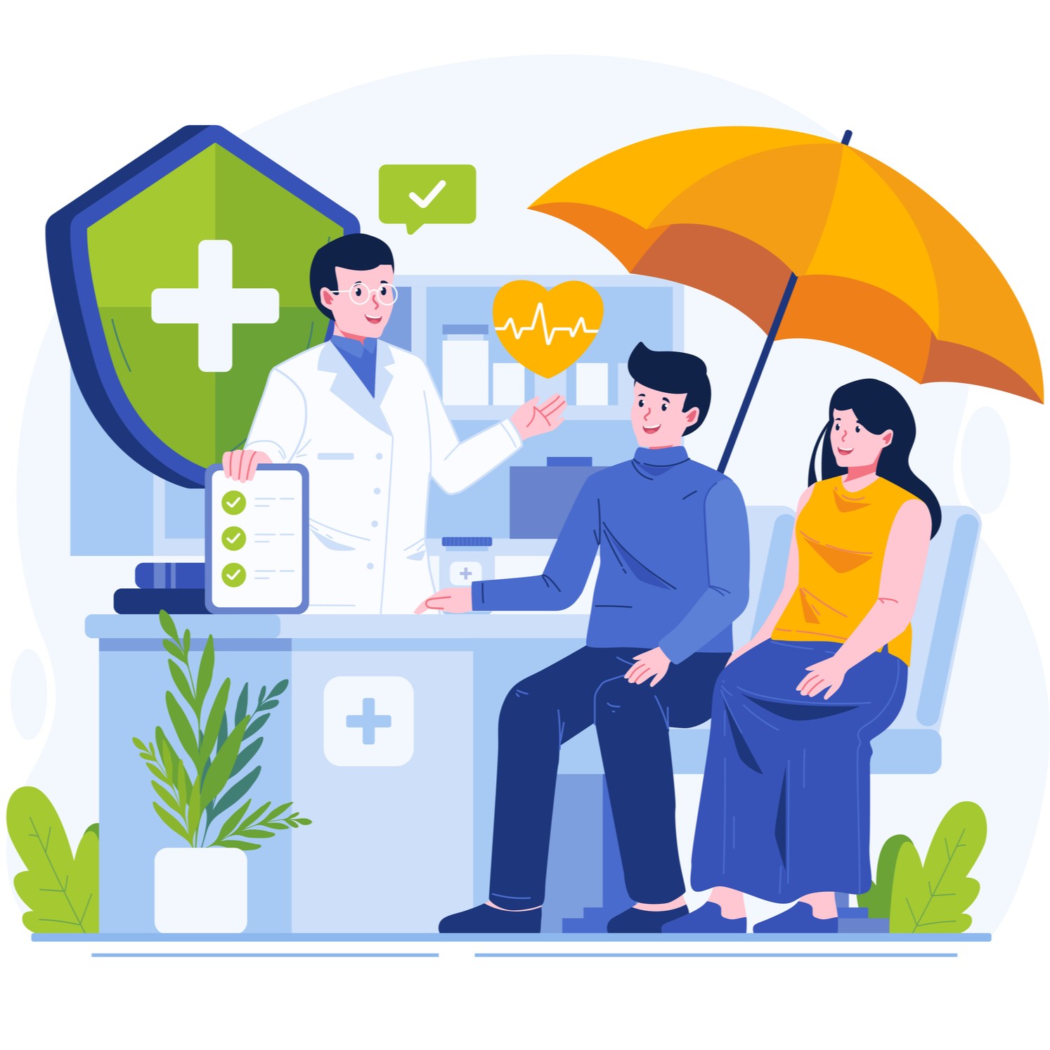 Healthcare consultation with protective shield