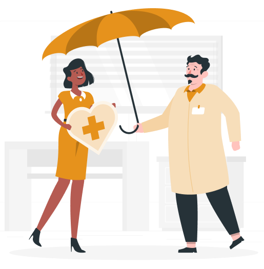 Doctor and nurse with umbrella